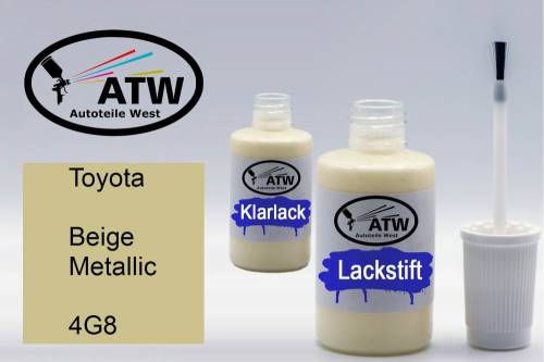 Toyota, Beige Metallic, 4G8: 20ml Lackstift + 20ml Klarlack - Set, von ATW Autoteile West.